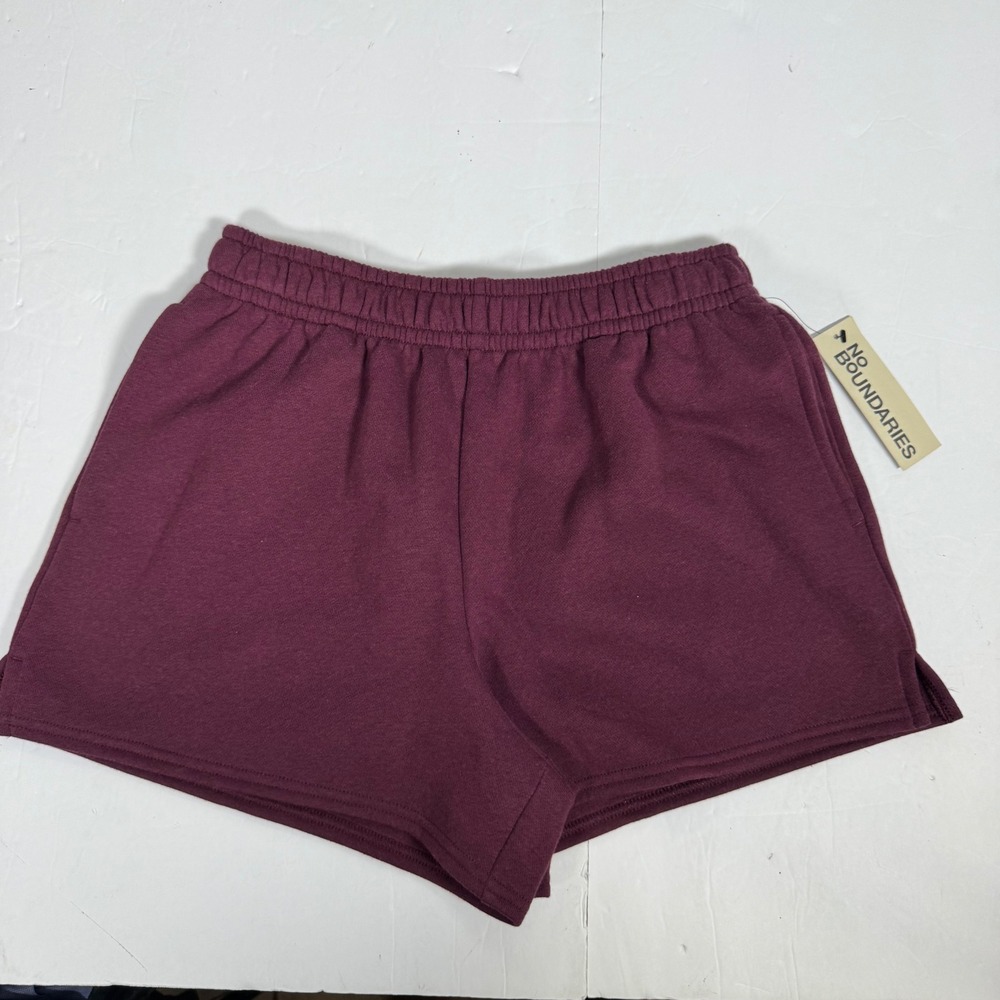 No Boundaries Fleece Shorts Women XS Dark Cherry Burgundy Elastic Waist New NWT